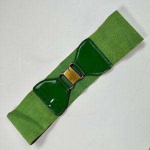 VINTAGE 1970s Elastic Patent Green Belt 70s